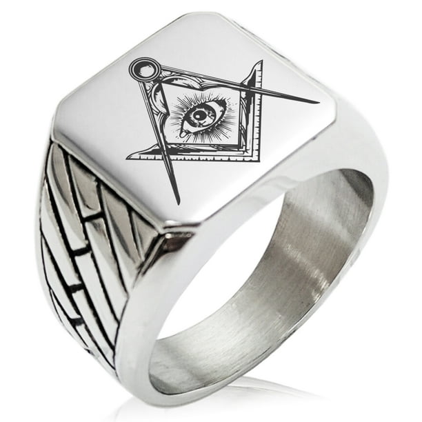Tioneer Stainless Steel Freemasons Masonic Sacred Society Shield Biker Style Polished Ring